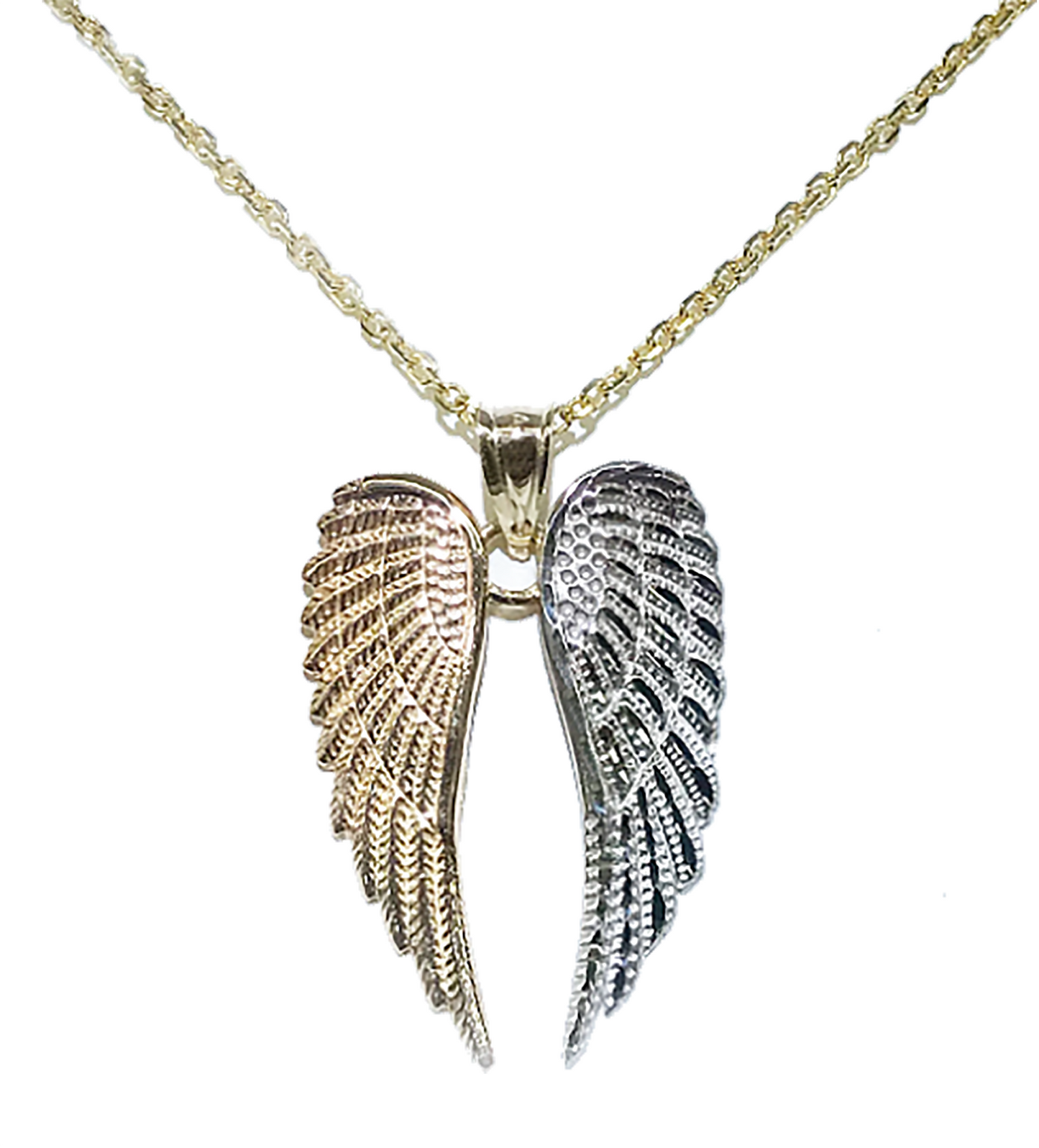 14K Solid yellow/white gold double Angel wings