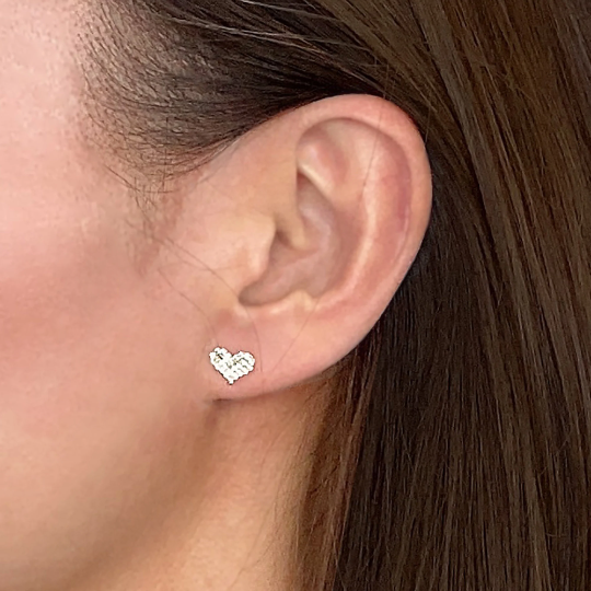 14K Solid Yellow, White Gold Heart shape Stud Earring