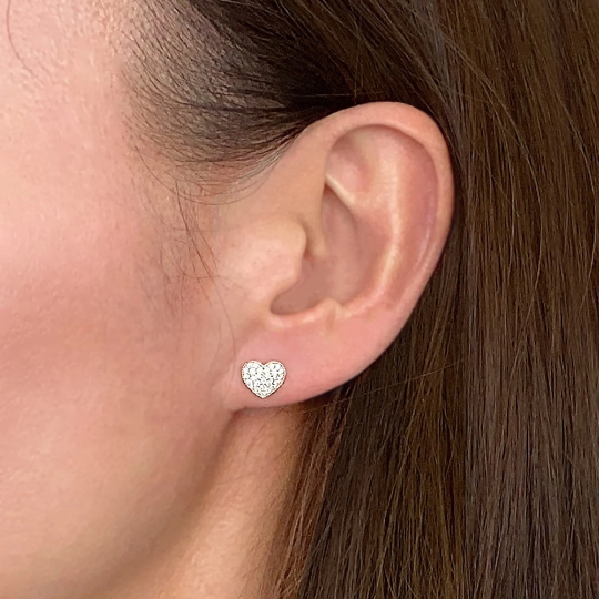 14K Solid Yellow/ white Gold Heart Shape Stud