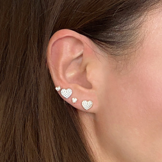 14K Solid Yellow/ white Gold Heart Shape Stud